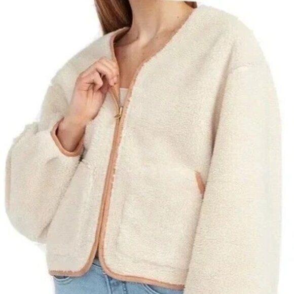 Express Women's Reversible Sherpa Jacket - Brown Faux Suede/Teddy Fleece SZ XL - Picture 2 of 11